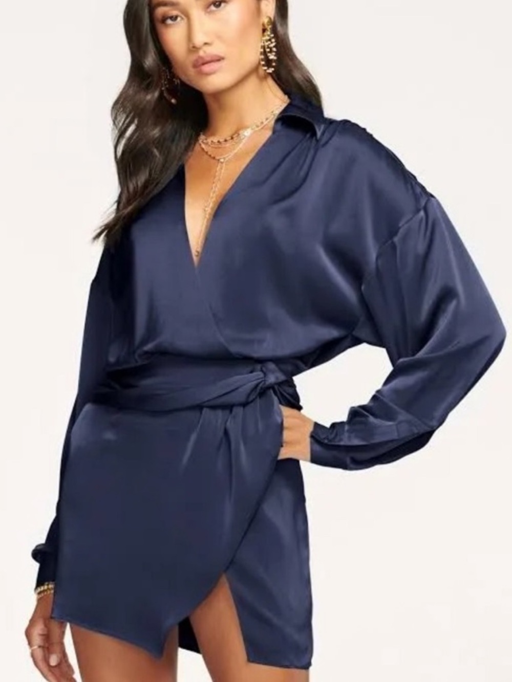 Ramy Brook Jaymie Navy Satin Wrap Style Mini Dress NWT $495